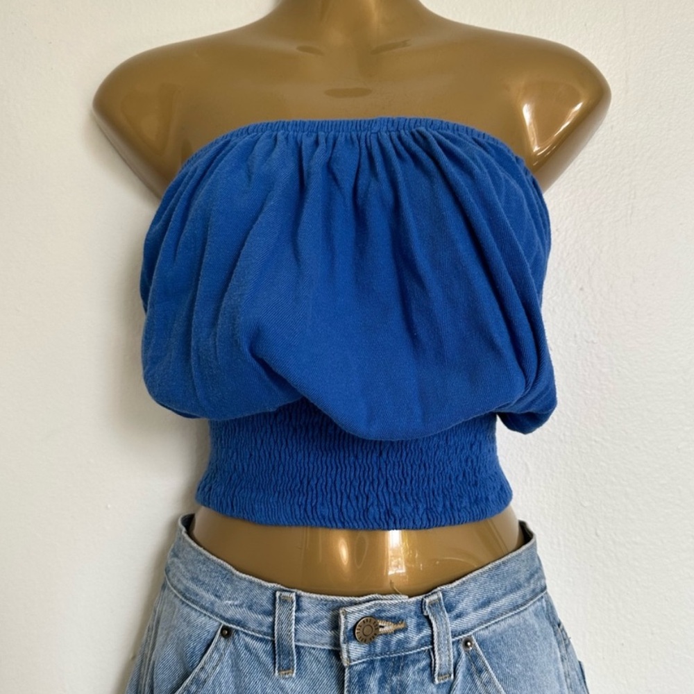 Vintage 70s Strapless Bubble Top - Cobalt Blue